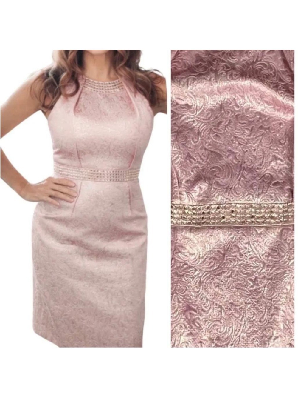 Carmen Marc Valvo Pink Brocade Dress Size 4